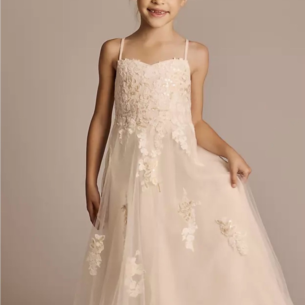 David’s Bridal Embroidered Applique Ball Gown Flower Girl Dress
